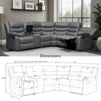 Canapé d'angle modulable inclinable manuel 106 pouces avec 1 console et 2 porte-gobelets, pour salon/bureau
