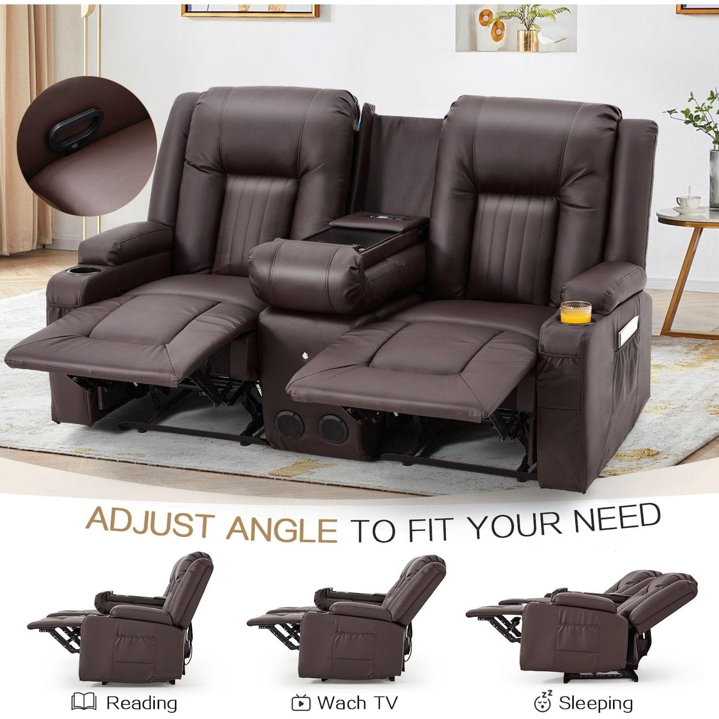 Canapé inclinable manuel AECOJOY pour VR, siège de cinéma maison en PU avec console