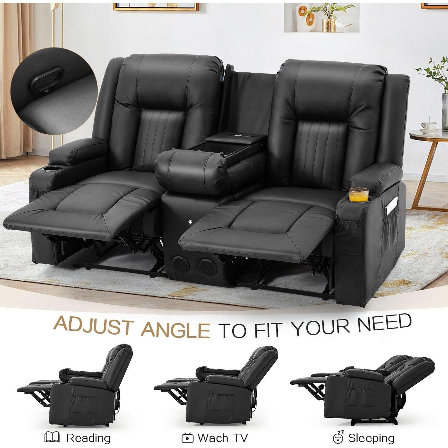 Canapé inclinable manuel AECOJOY pour VR, siège de cinéma maison en PU avec console