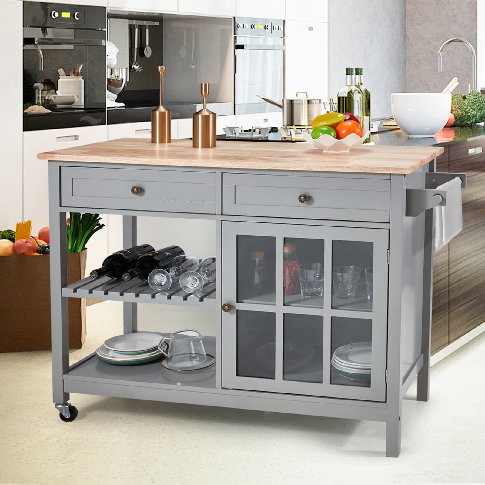 AVAWING 42 Îlot de cuisine roulant Meuble micro-ondes Chariot de service