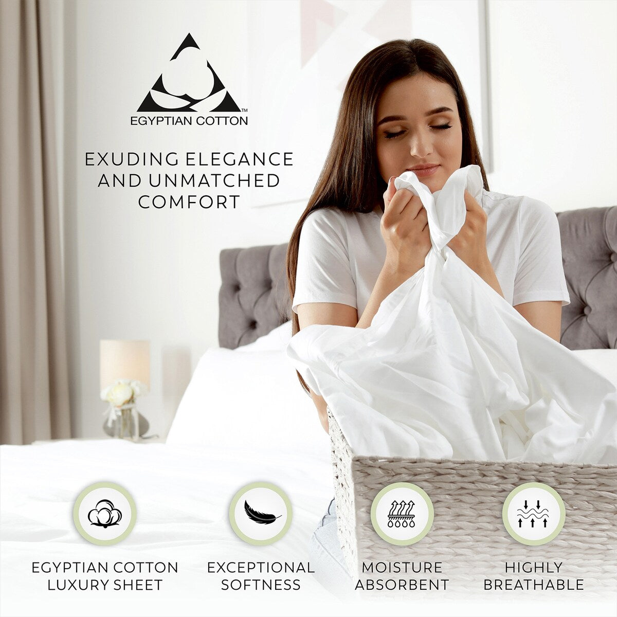 Parure de draps de luxe en coton égyptien ultra-doux et soyeux Aireolux 1000 fils/pouce²