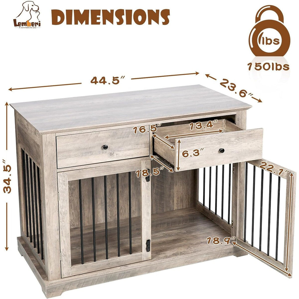 BOSSIN Cage pour Grand Chien de 112 cm, Meuble de Chenil en Bois avec Tiroirs de Rangement, Niche Décorative pour Animaux de Compagnie