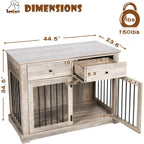BOSSIN Cage pour Grand Chien de 112 cm, Meuble de Chenil en Bois avec Tiroirs de Rangement, Niche Décorative pour Animaux de Compagnie