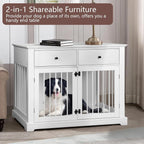 BOSSIN Cage pour Grand Chien de 112 cm, Meuble de Chenil en Bois avec Tiroirs de Rangement, Niche Décorative pour Animaux de Compagnie