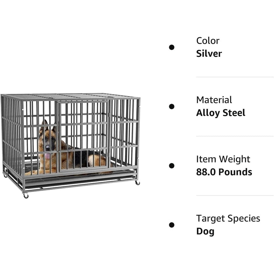 BOSSIN Cage pour Chien Robuste Indestructible 48/38 Pouces, Niche Anti-Évasion avec Roues Verrouillables