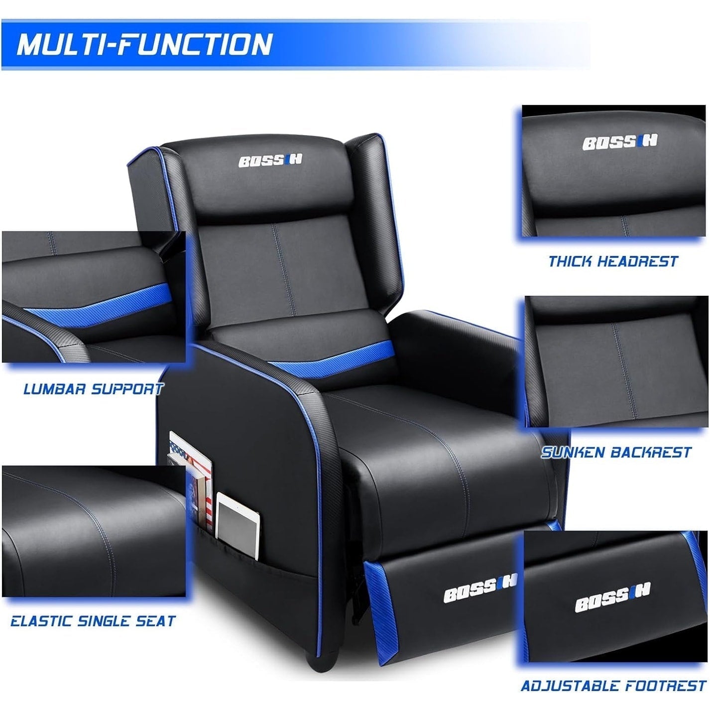 BOSSIN - Canapé inclinable simple de jeu ergonomique en cuir PU pour le salon