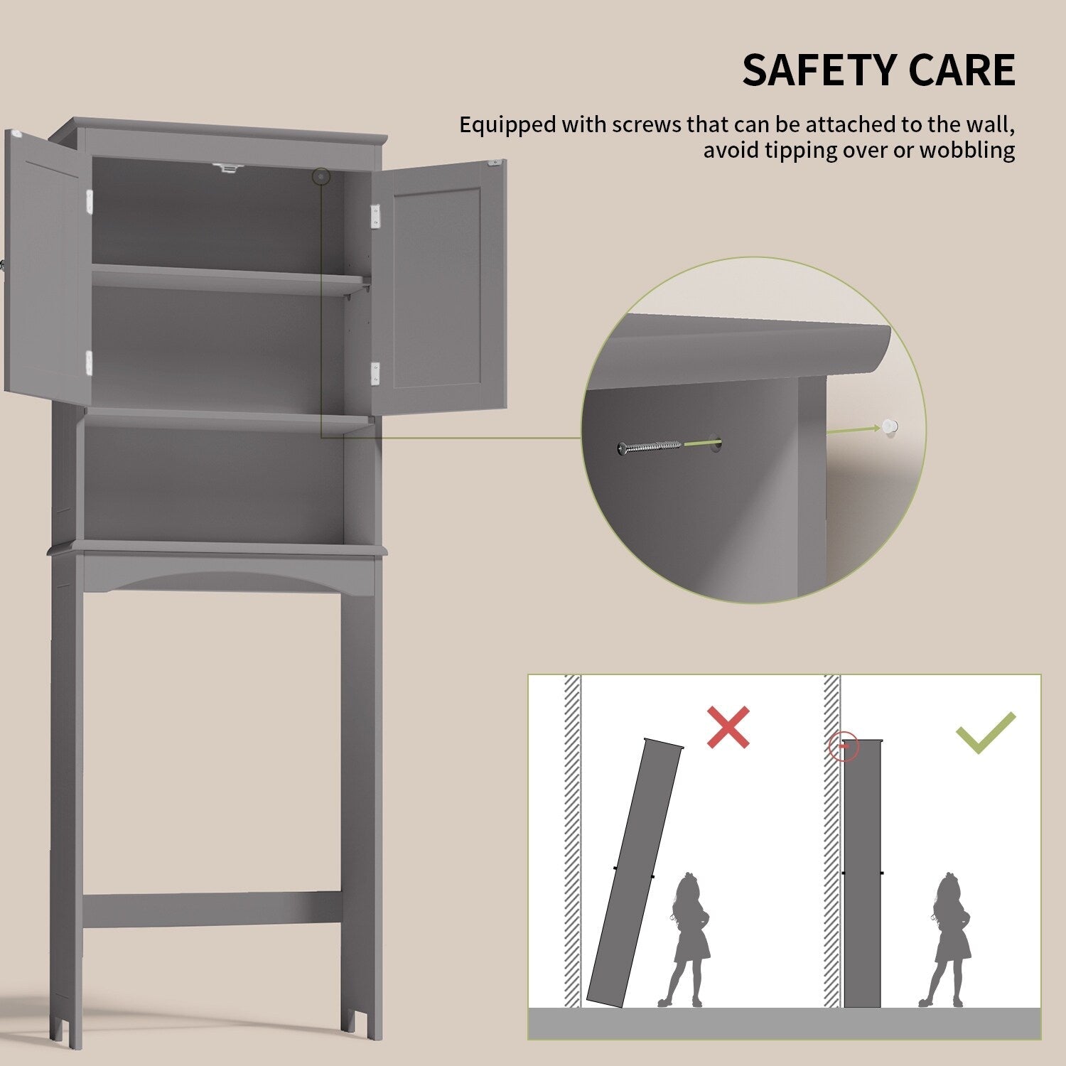 Meuble de rangement de salle de bain, Meuble de rangement WC, Étagère de salle de bain au-dessus des toilettes, Étagère WC gain de place