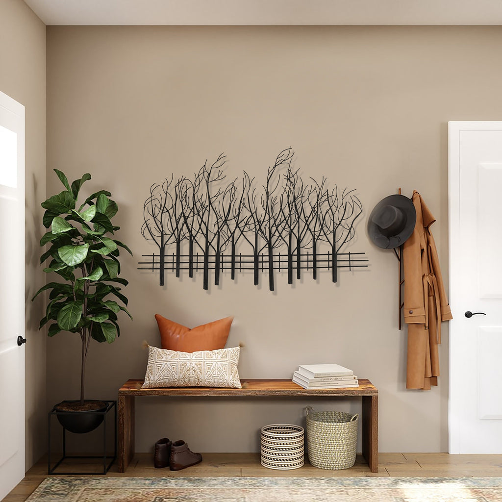 Décoration murale en métal noir : Champ d'arbres