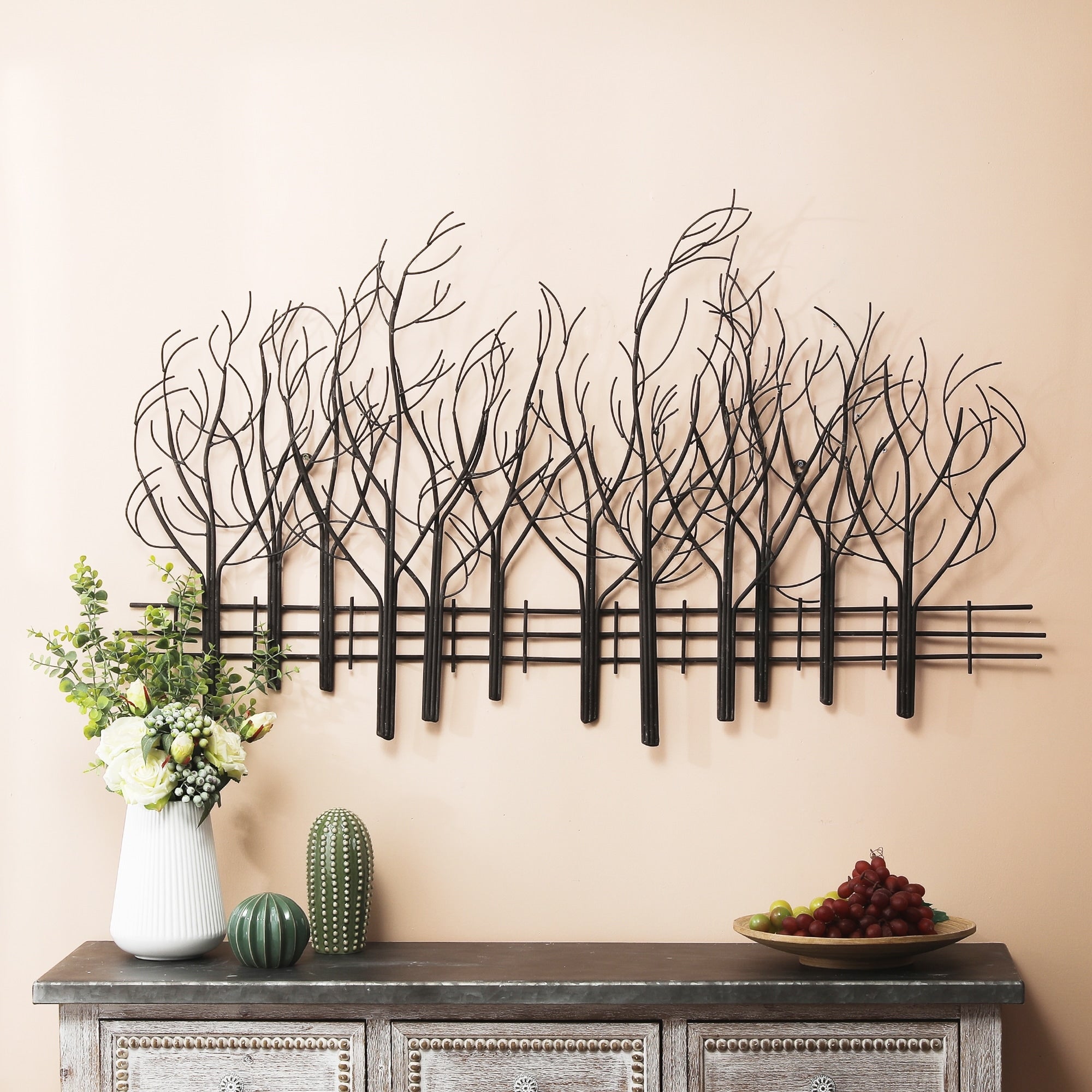 Décoration murale en métal noir : Champ d'arbres