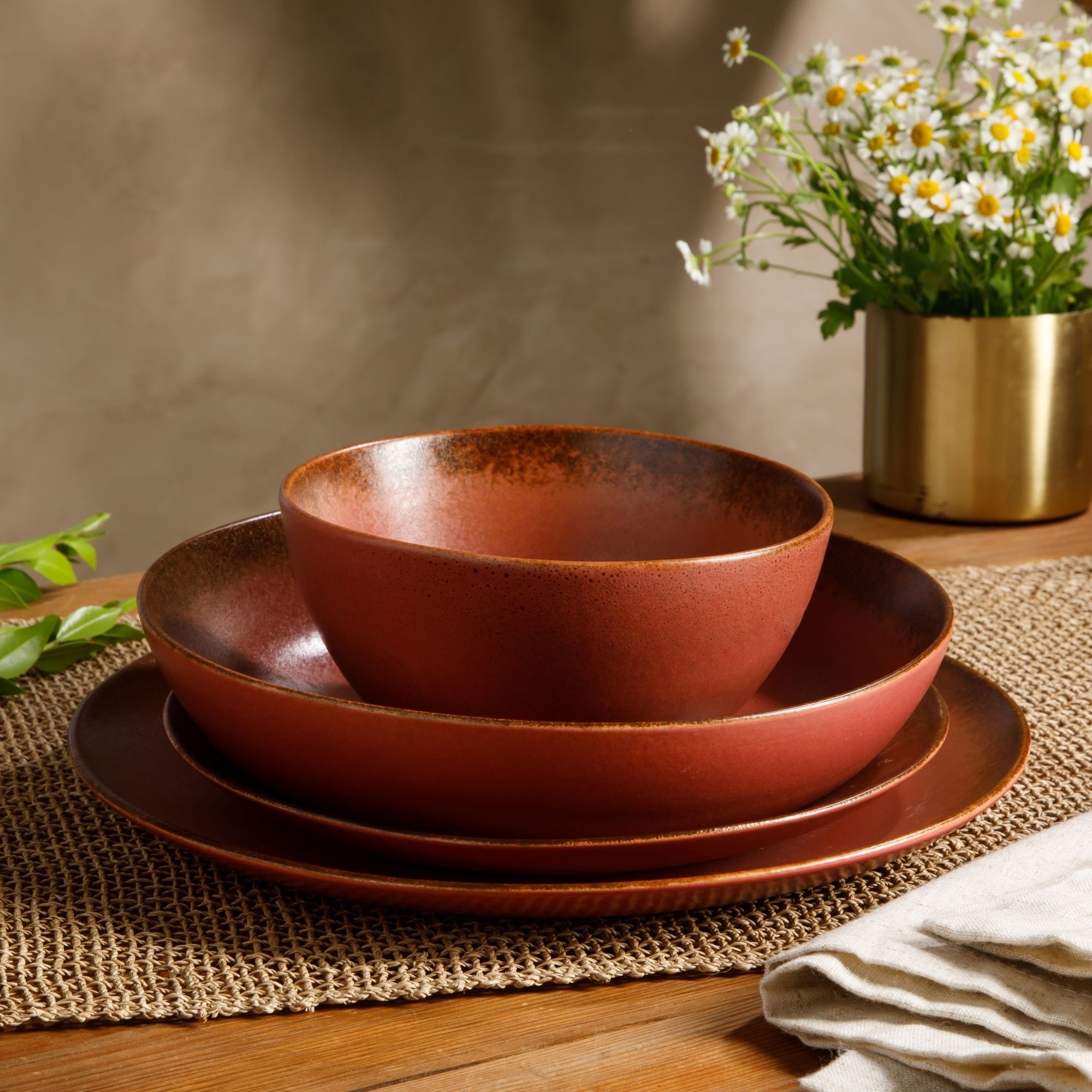 Ensemble de vaisselle Bloomhouse Palerme Soleil 16 pièces en grès à double bol avec glaçure réactive (assiettes et bols)
