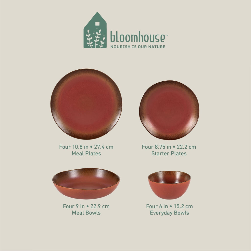 Ensemble de vaisselle Bloomhouse Palerme Soleil 16 pièces en grès à double bol avec glaçure réactive (assiettes et bols)