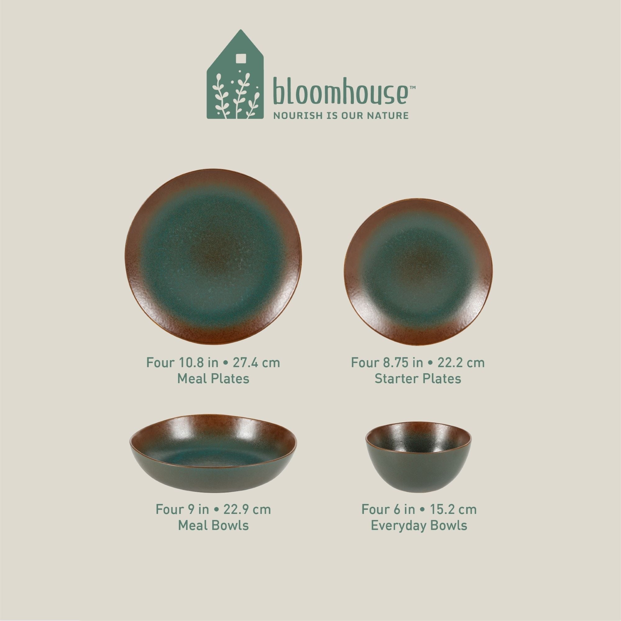 Ensemble de vaisselle Bloomhouse Palerme Soleil 16 pièces en grès à double bol avec glaçure réactive (assiettes et bols)