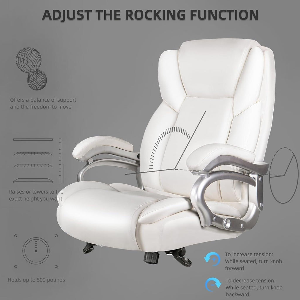 Chaise de bureau de direction Bossin grande taille et forte, 500 lb, avec support lombaire réglable, chaise ergonomique en cuir PU à dossier haut pour ordinateur