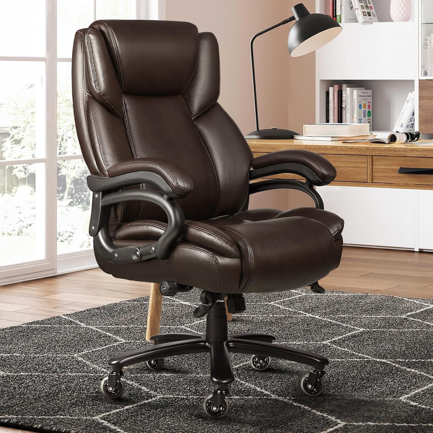 Chaise de bureau de direction Bossin grande taille et forte, 500 lb, avec support lombaire réglable, chaise ergonomique en cuir PU à dossier haut pour ordinateur