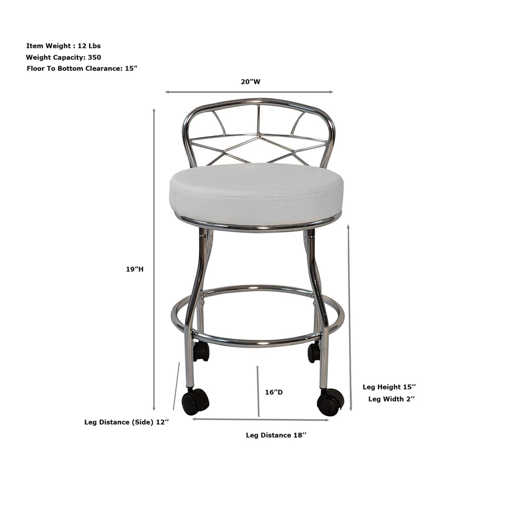Tabouret de coiffeuse Carolina Living Diana avec dossier en X et roulettes