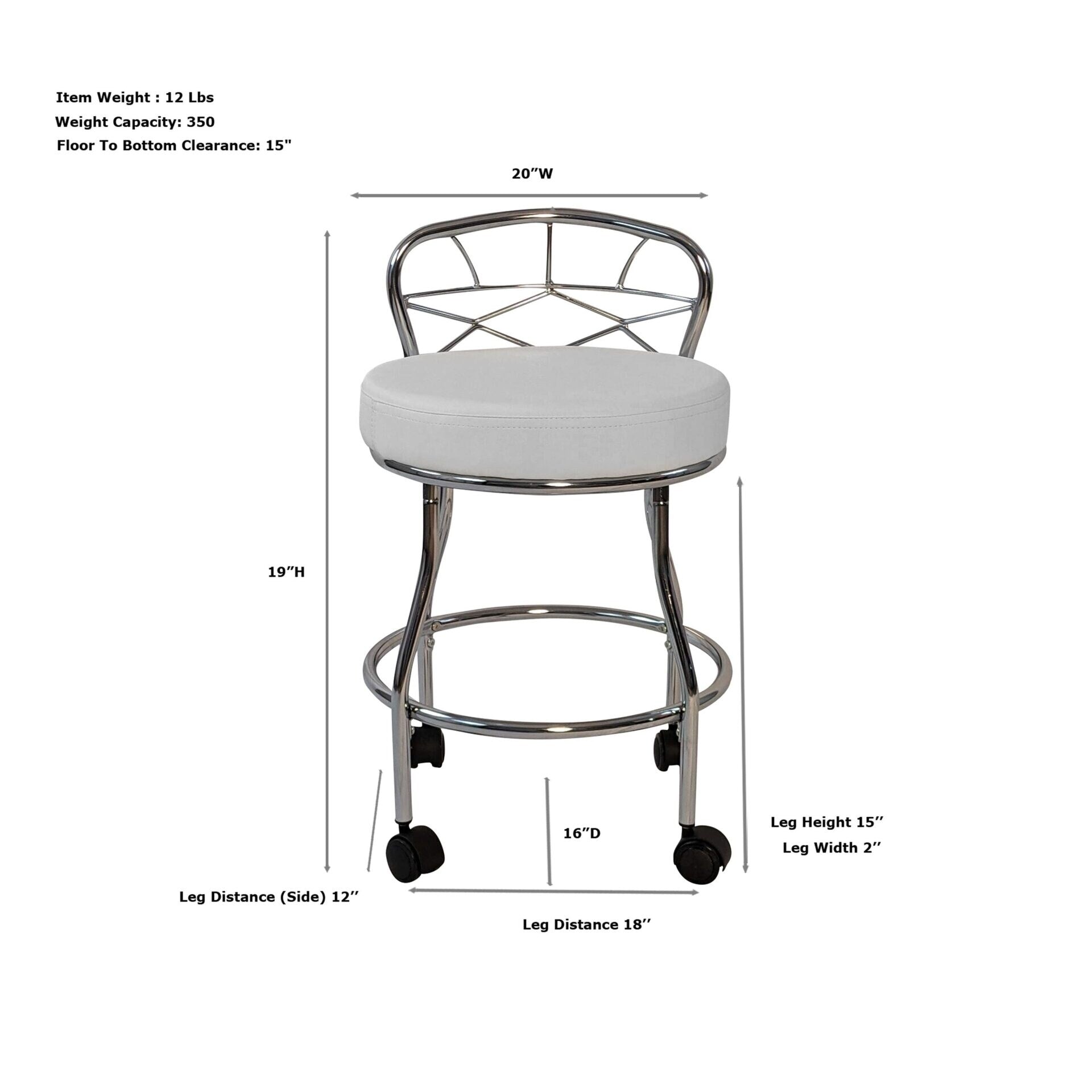 Tabouret de coiffeuse Carolina Living Diana avec dossier en X et roulettes