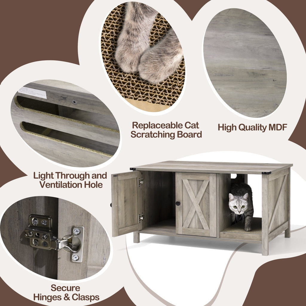 Meuble Cache Litière pour Chat, Meuble de Toilette pour Chat en Bois Dissimulé avec Poteau à Griffer