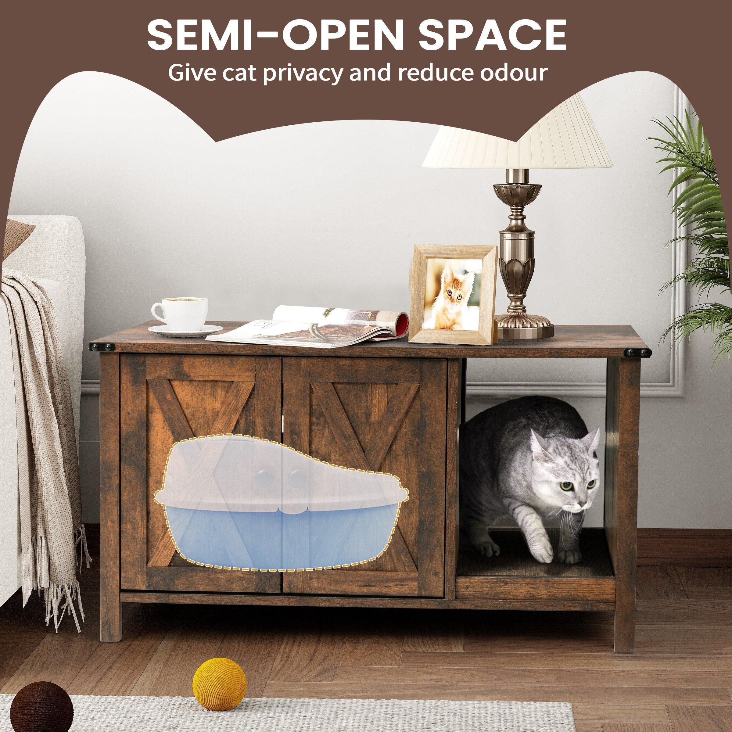 Meuble Cache Litière pour Chat, Meuble de Toilette pour Chat en Bois Dissimulé avec Poteau à Griffer