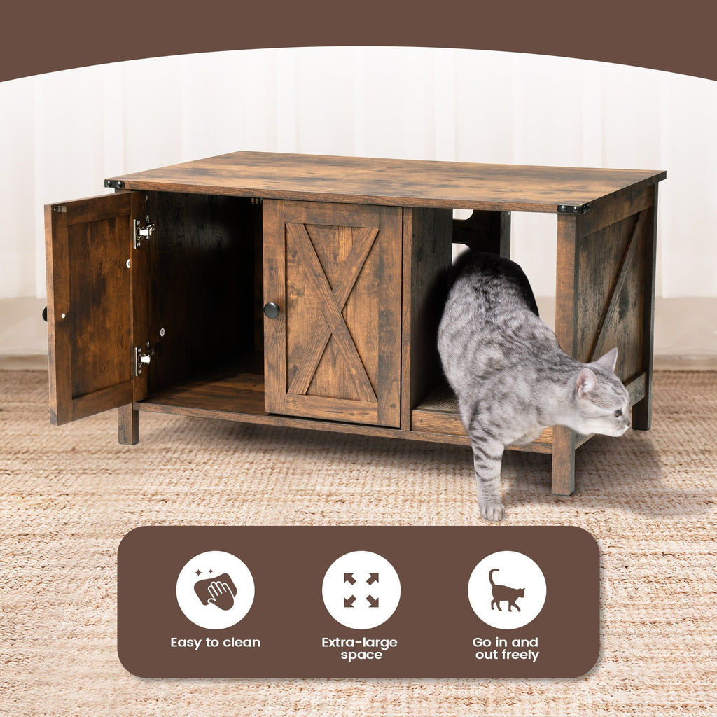 Meuble Cache Litière pour Chat, Meuble de Toilette pour Chat en Bois Dissimulé avec Poteau à Griffer