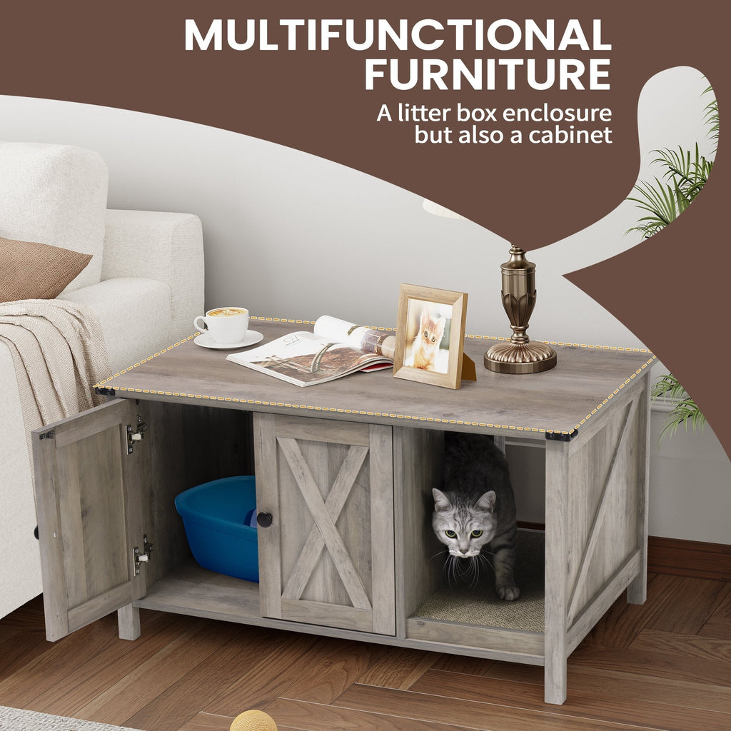 Meuble Cache Litière pour Chat, Meuble de Toilette pour Chat en Bois Dissimulé avec Poteau à Griffer