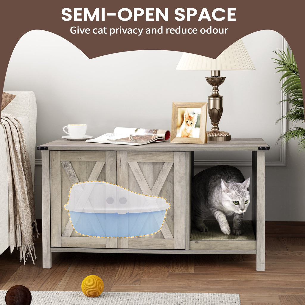 Meuble Cache Litière pour Chat, Meuble de Toilette pour Chat en Bois Dissimulé avec Poteau à Griffer