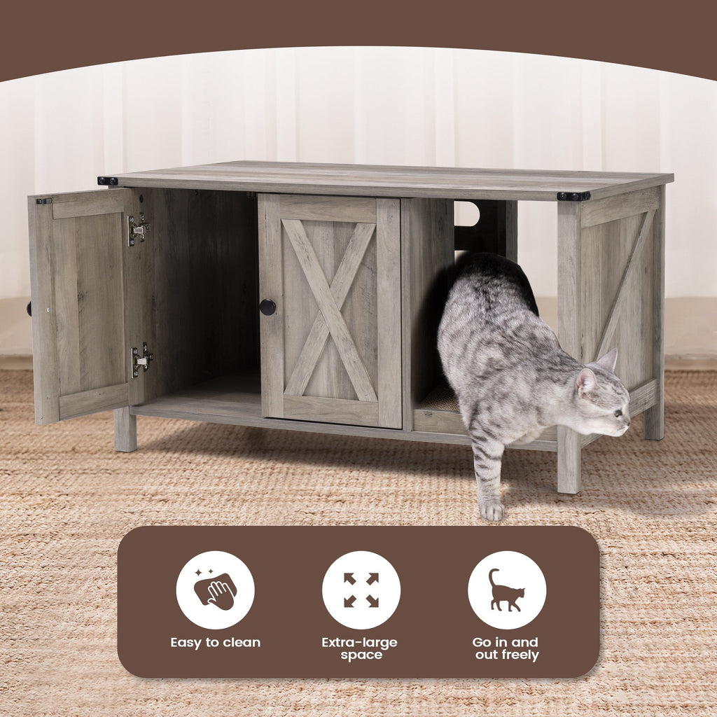 Meuble Cache Litière pour Chat, Meuble de Toilette pour Chat en Bois Dissimulé avec Poteau à Griffer