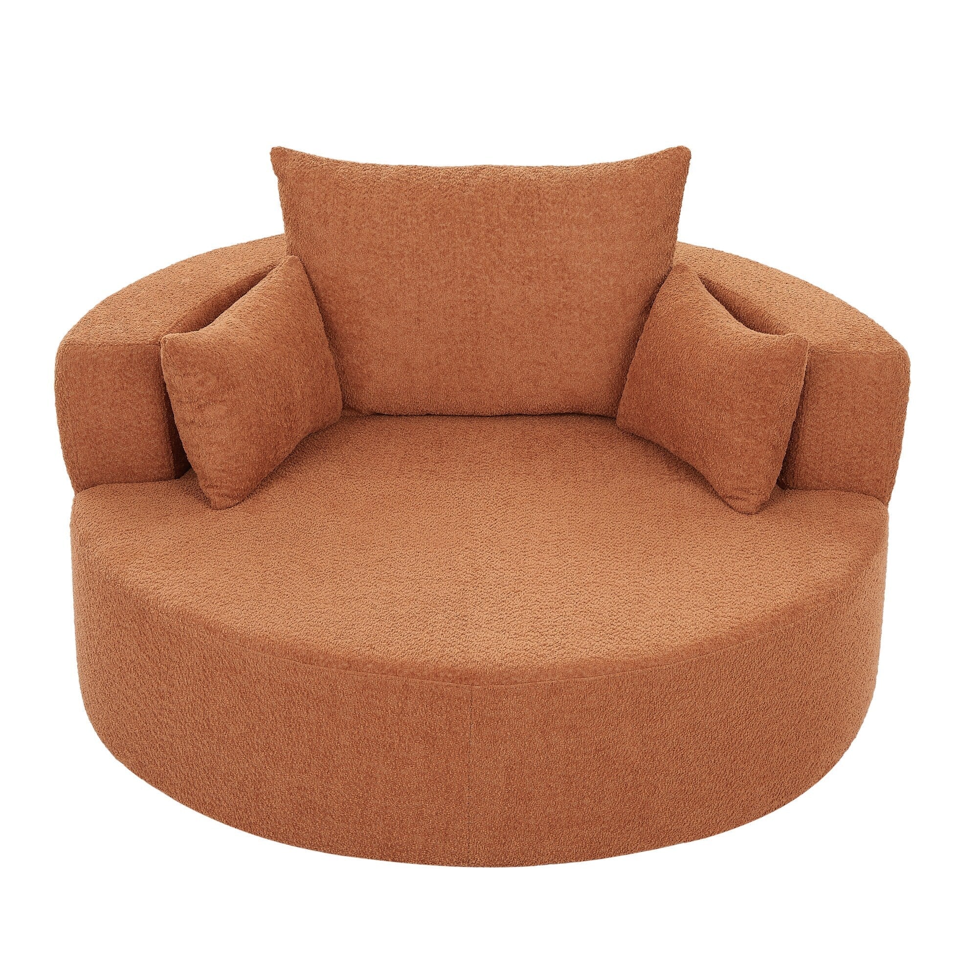 Fauteuil baril accent en chenille, Fauteuil de salon, Fauteuil rond avec base pivotante à 360 degrés et 3 coussins amovibles