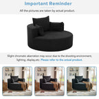 Fauteuil baril accent en chenille, Fauteuil de salon, Fauteuil rond avec base pivotante à 360 degrés et 3 coussins amovibles
