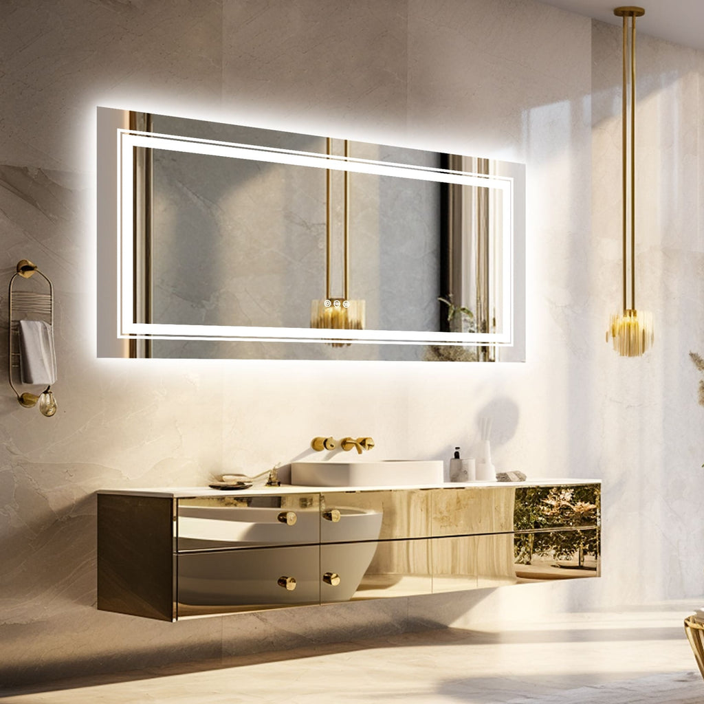 Miroir de Salle de Bain LED Extra Large Mural Anti-Buée Maquillage 3 Couleurs