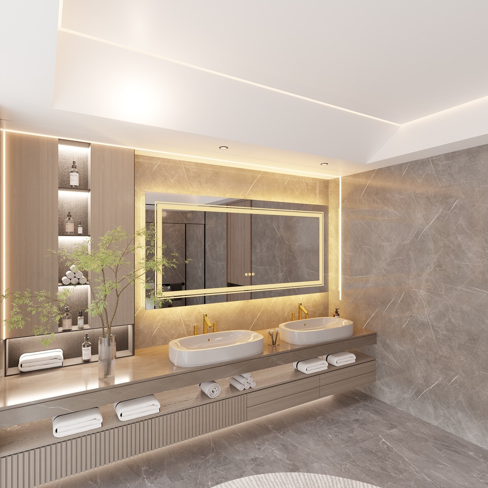 Miroir de Salle de Bain LED Extra Large Mural Anti-Buée Maquillage 3 Couleurs