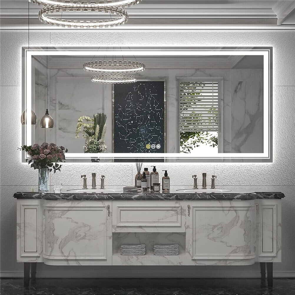 Miroir de Salle de Bain LED Extra Large Mural Anti-Buée Maquillage 3 Couleurs