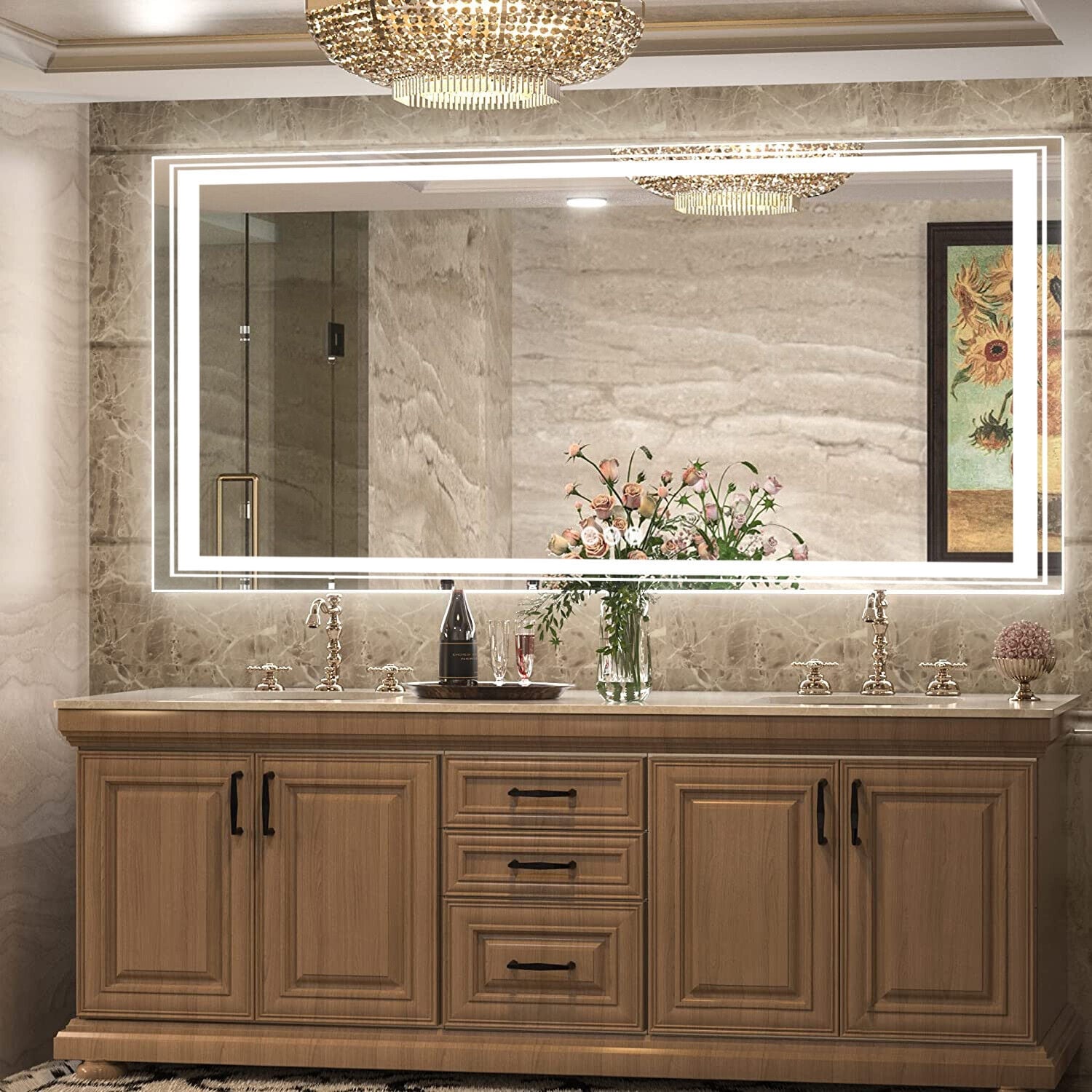 Miroir de Salle de Bain LED Extra Large Mural Anti-Buée Maquillage 3 Couleurs