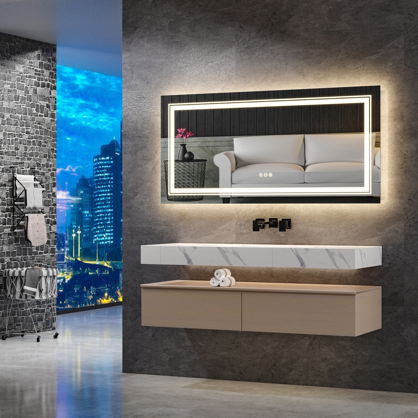 Miroir de Salle de Bain LED Extra Large Mural Anti-Buée Maquillage 3 Couleurs