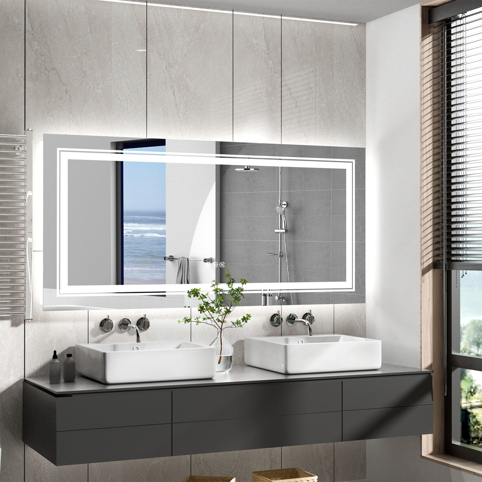 Miroir de Salle de Bain LED Extra Large Mural Anti-Buée Maquillage 3 Couleurs