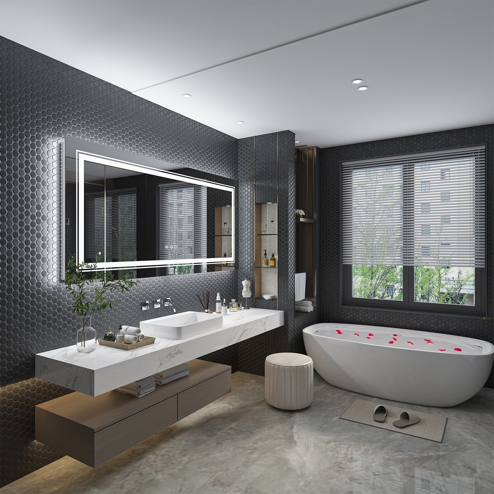 Miroir de Salle de Bain LED Extra Large Mural Anti-Buée Maquillage 3 Couleurs