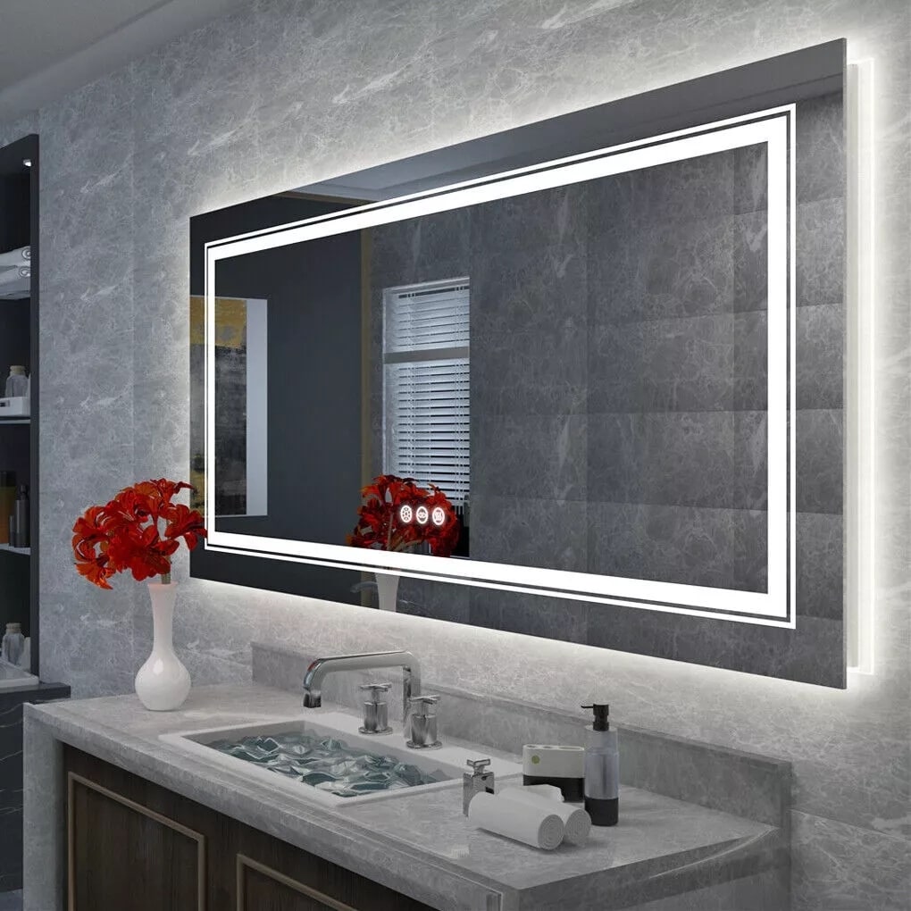 Miroir de Salle de Bain LED Extra Large Mural Anti-Buée Maquillage 3 Couleurs