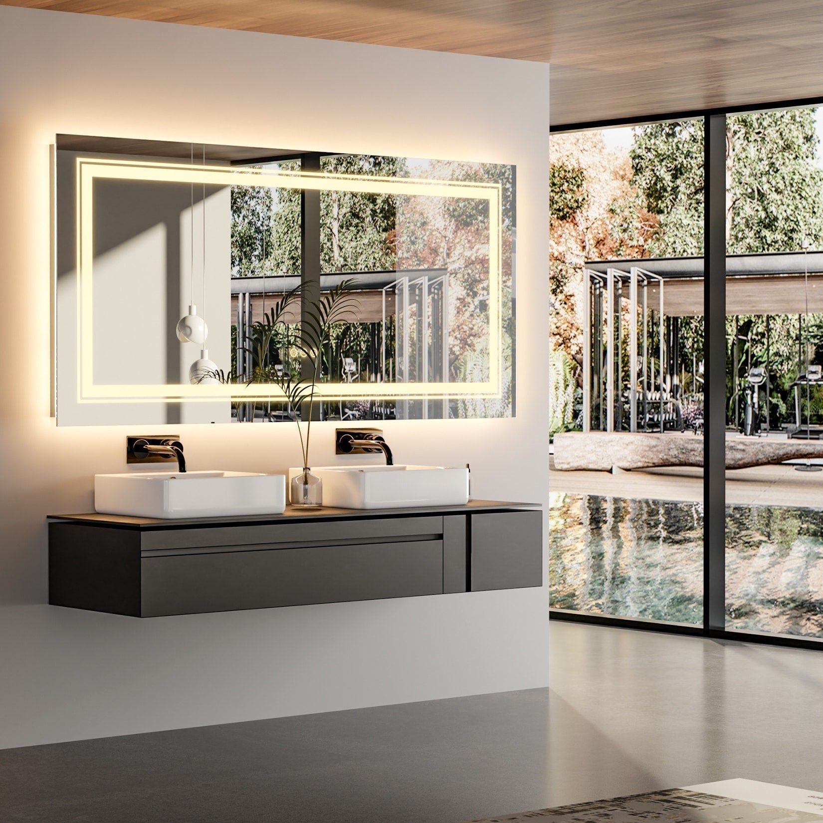 Miroir de Salle de Bain LED Extra Large Mural Anti-Buée Maquillage 3 Couleurs