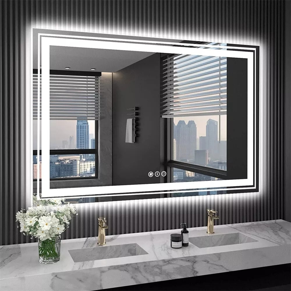 Miroir de Salle de Bain LED Extra Large Mural Anti-Buée Maquillage 3 Couleurs