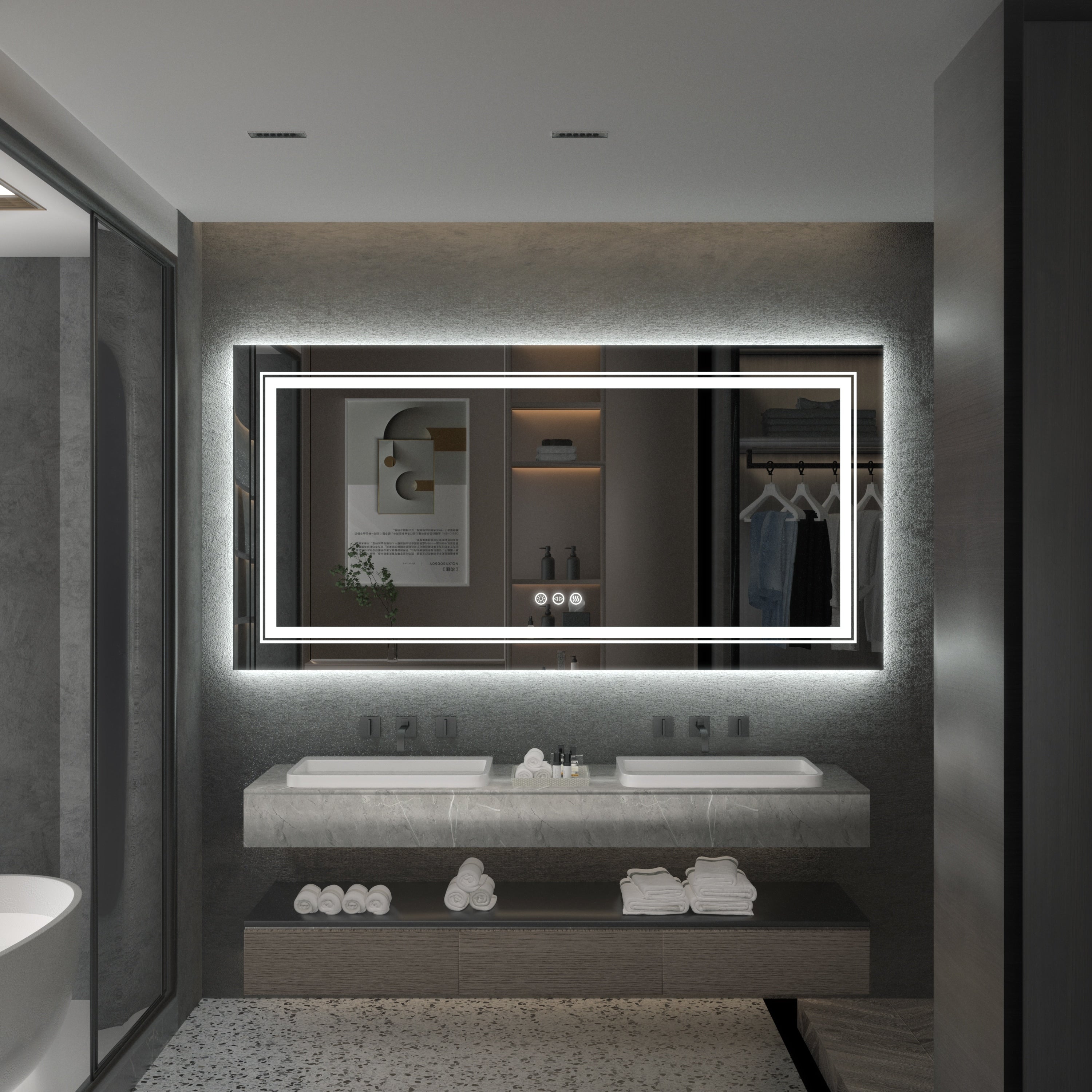 Miroir de Salle de Bain LED Extra Large Mural Anti-Buée Maquillage 3 Couleurs