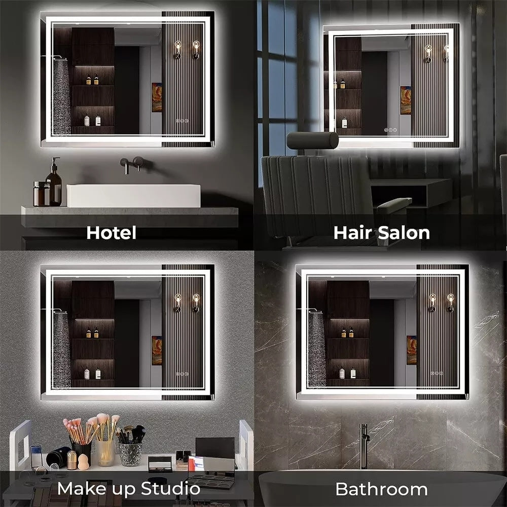 Miroir de Salle de Bain LED Extra Large Mural Anti-Buée Maquillage 3 Couleurs