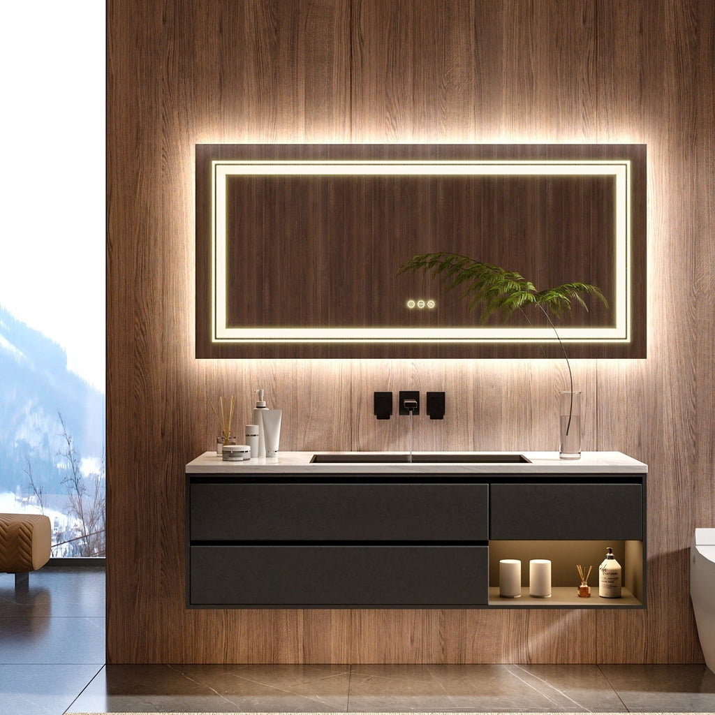 Miroir de Salle de Bain LED Extra Large Mural Anti-Buée Maquillage 3 Couleurs