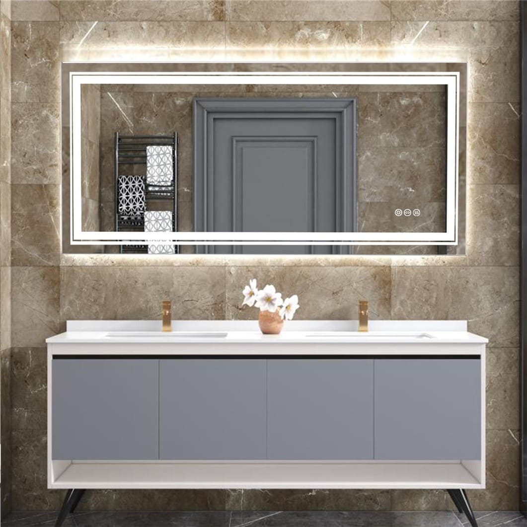 Miroir de Salle de Bain LED Extra Large Mural Anti-Buée Maquillage 3 Couleurs