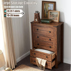 Commode en bois de style campagnard, 5 tiroirs, 122 cm de hauteur, pour chambre à coucher