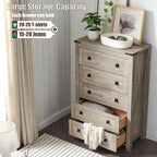 Commode en bois de style campagnard, 5 tiroirs, 122 cm de hauteur, pour chambre à coucher