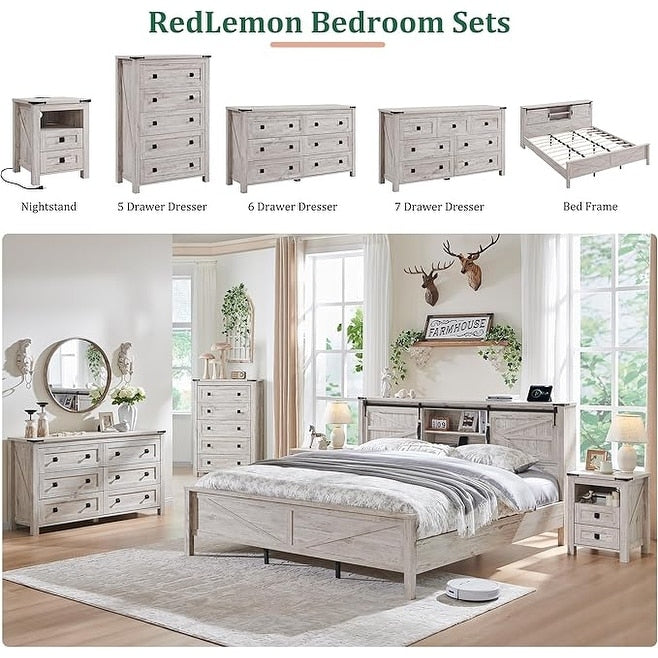 Commode en bois de style campagnard, 5 tiroirs, 122 cm de hauteur, pour chambre à coucher