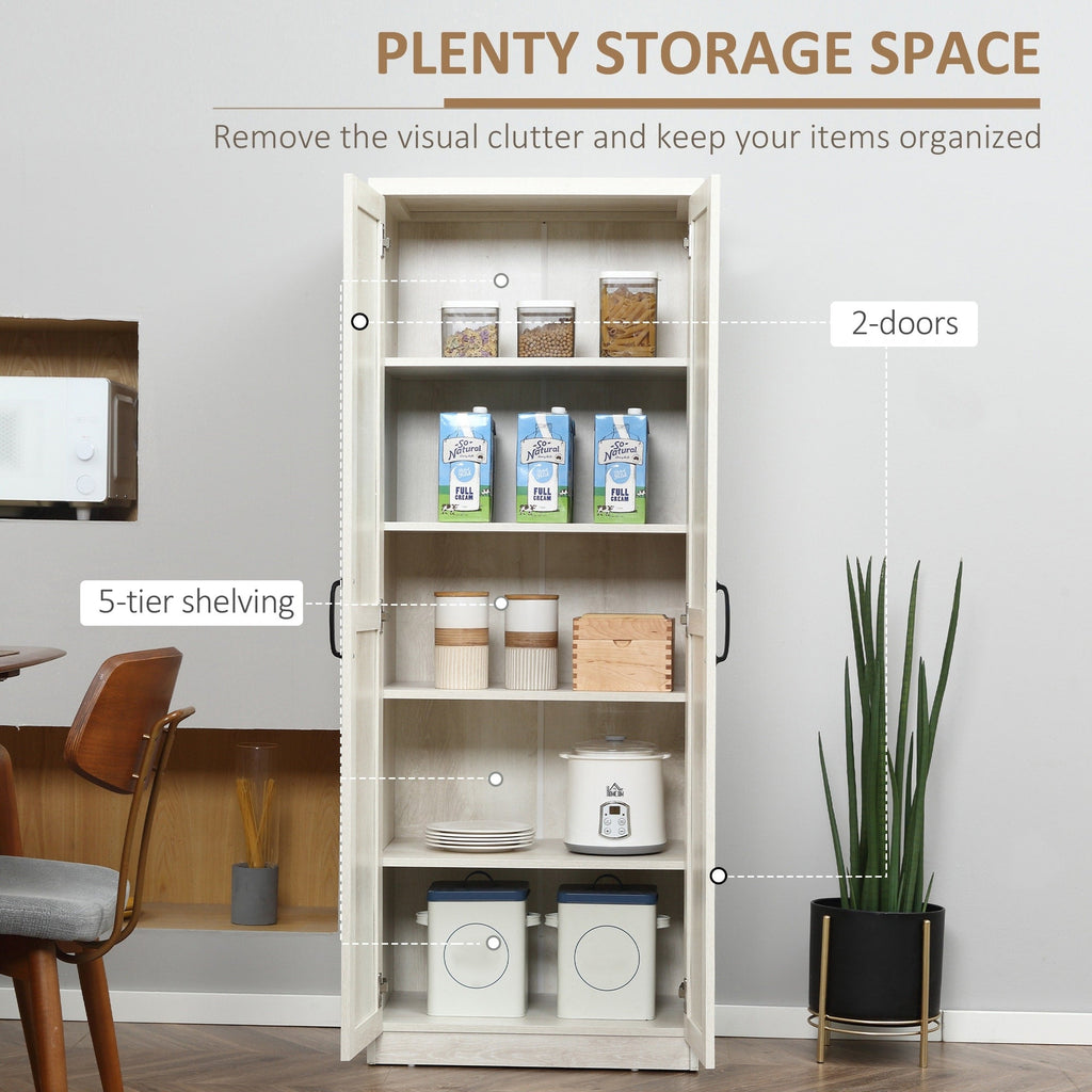 HOMCOM Garde-manger de cuisine 63 pouces à 2 portes, armoire de rangement autoportante avec 5 étagères et 2 étagères réglables pour salle à manger