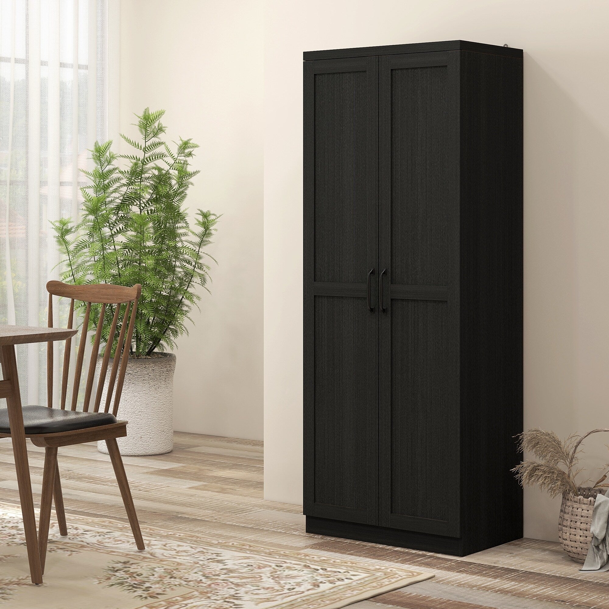 HOMCOM Garde-manger de cuisine 63 pouces à 2 portes, armoire de rangement autoportante avec 5 étagères et 2 étagères réglables pour salle à manger