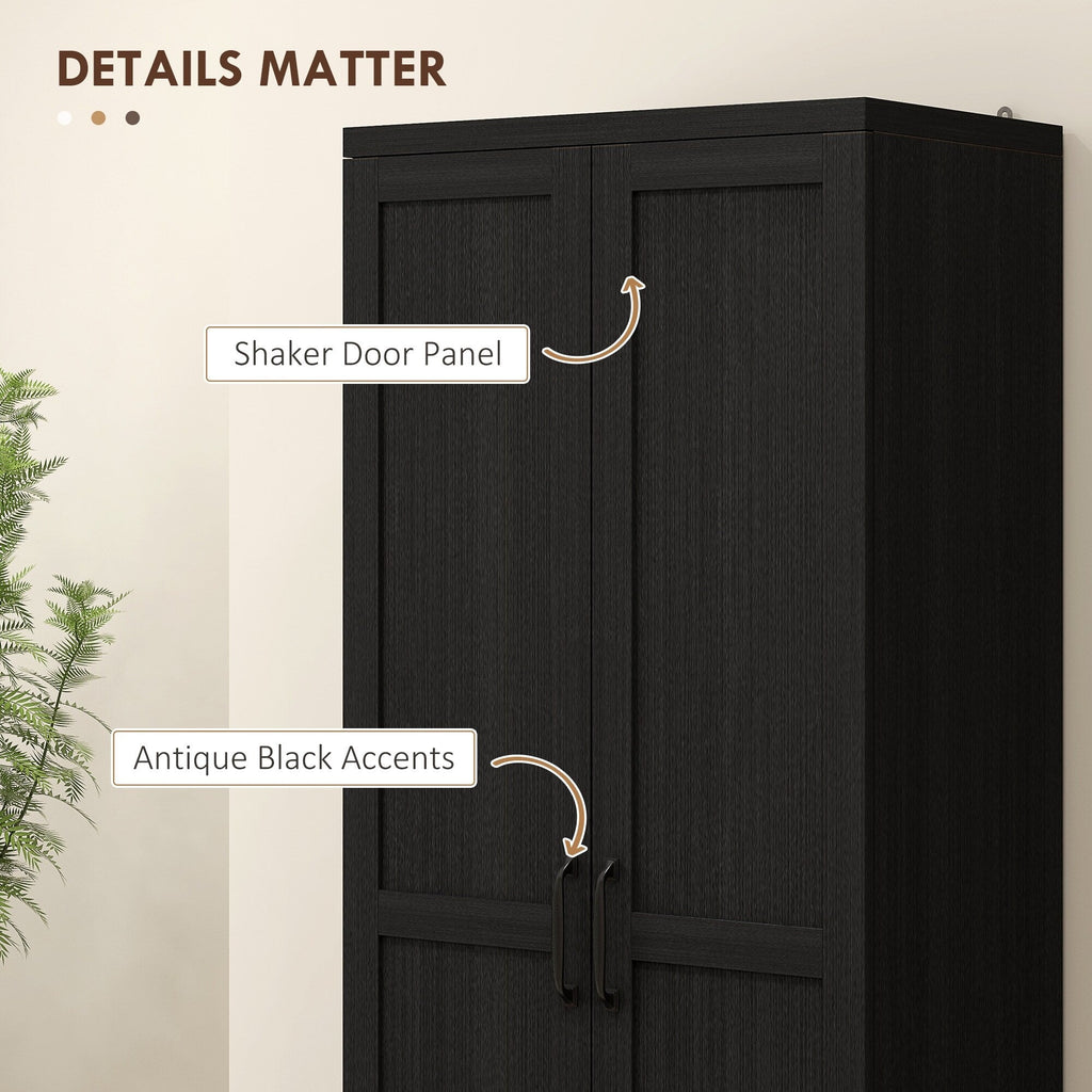HOMCOM Garde-manger de cuisine 63 pouces à 2 portes, armoire de rangement autoportante avec 5 étagères et 2 étagères réglables pour salle à manger