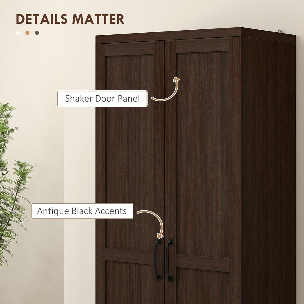 HOMCOM Garde-manger de cuisine 63 pouces à 2 portes, armoire de rangement autoportante avec 5 étagères et 2 étagères réglables pour salle à manger