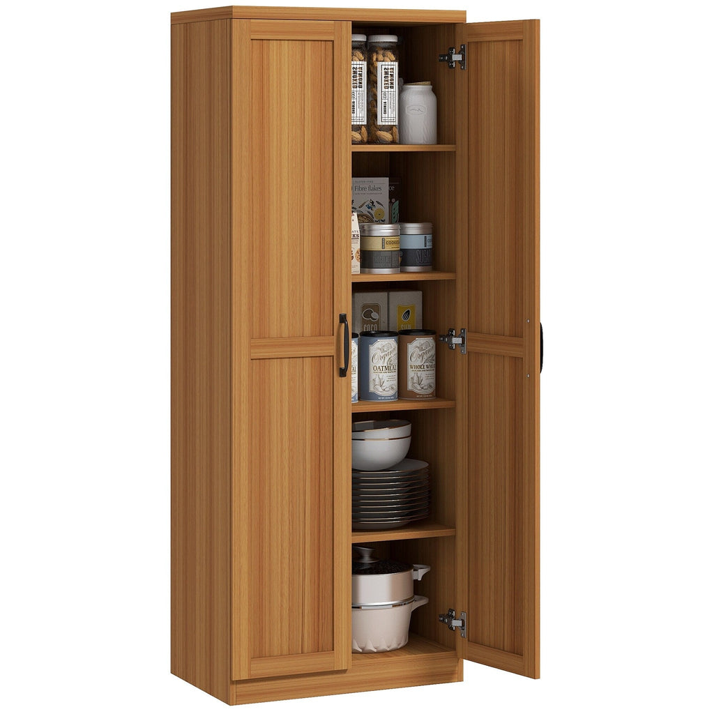 HOMCOM Garde-manger de cuisine 63 pouces à 2 portes, armoire de rangement autoportante avec 5 étagères et 2 étagères réglables pour salle à manger